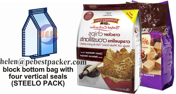 Steelo Pack Stand Up Bag Block Bottom Bag Empaquetadora para mascotas Alimentos bocadillos